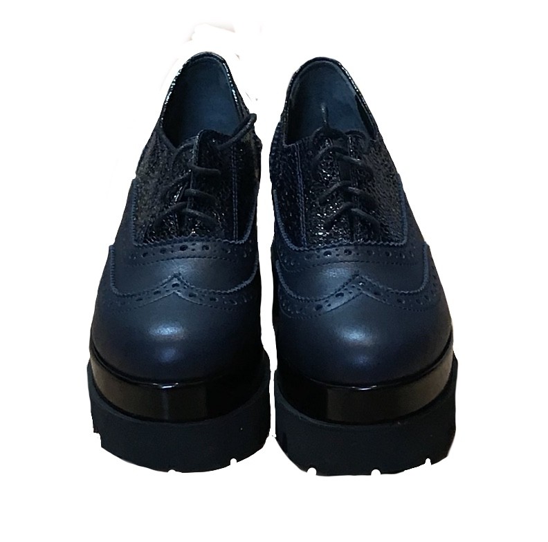 Women’s lace up leather platform shoes dark & navy blue