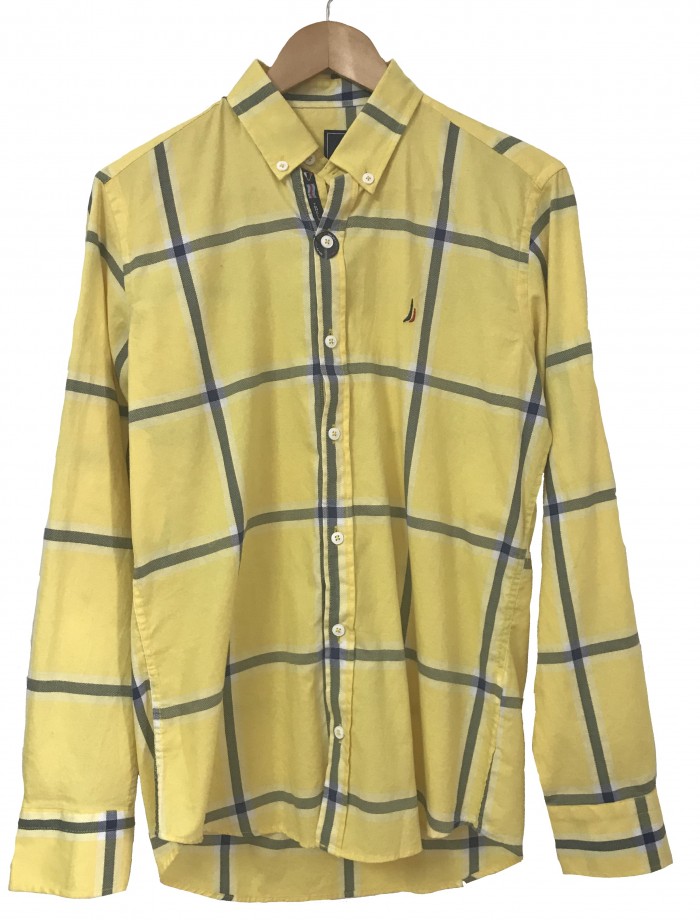 Mens long Sleeve Flannel Tartan yellow Shirt 