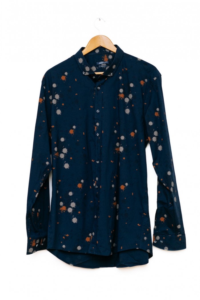 Men’s Paint Splatter Long Sleeve Shirt Blue